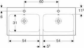 Geberit iCon Doppelwaschtisch, 120x48,5c m. Hl., m. Ül., weiß
