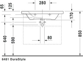 Möbelwaschtisch DuraStyle 800 mm mit ÜL, mit HLB, 1 HL, weiß