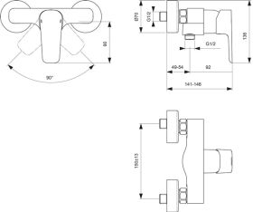Ideal Standard Brausearmatur AP Ceraplan Ausladung 54mm, Chrom