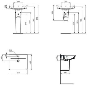 Waschtisch Connect Air Cube, 1 Hl., m.Ül., 550x460x160mm, Weiß