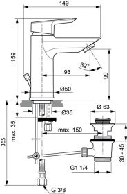 Ideal Standard Waschtischarmatur Tesi, 5 l/min., m.Ablgarn., Ausld. 93mm, Chrom