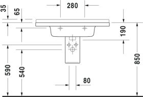Möbelwaschtisch Starck 3 850 mm mit ÜL, mit HLB, 1 HL, weiß