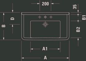 Möbelwaschtisch Starck 3 850 mm mit ÜL, mit HLB, 1 HL, weiß