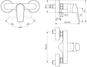 Ideal Standard Brausearmatur AP Ceraflex Ausld. 140mm, Chrom