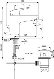 Ideal Standard Waschtischarmatur Cerafle m.Ablgarn., Ausld. 110mm, Chrom