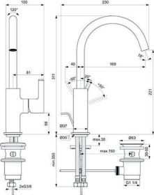 Ideal Standard Waschtischarmatur JOY, m. m.Ablgarn., Ausld.169mm, Chrom