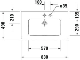 Möbelwaschtisch ME by Starck 830 mm mit ÜL, mit HLB, 1 HL, weiß