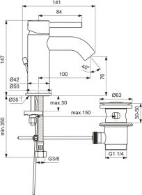 Ideal Standard Waschtischarmatur Ceralin m.Ablgarn., Ausld.100mm, Chrom