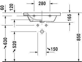 Möbelwaschtisch DuraStyle 650 mm mit ÜL, mit HLB, 1 HL, weiß