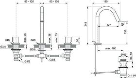 Ideal Standard 3-Loch Waschtischarmatur m.Ablgarn., Ausld.127mm, Chrom