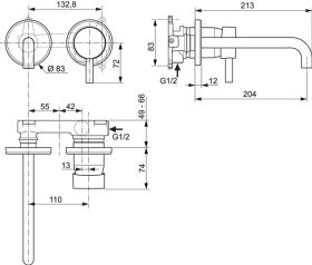 Ideal Standard Wand-WT-Armatur UP Cerali 2 Rosetten d: 65mm, Ausld.180mm, Chrom