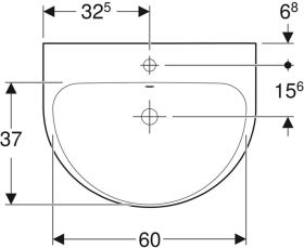 Geberit Renova Waschtisch, 65x50cm m. Hl. mittig, m. Ül., weiß, KeraTect