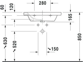 Möbelwaschtisch DuraStyle 650 mm mit ÜL, mit HLB, 1 HL, weiß