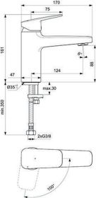 Ideal Standard Waschtischarmatur Cerapla o.Ablgarn. Ausld.124mm BlueStart Chrom