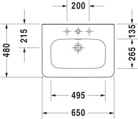 Möbelwaschtisch DuraStyle 650 mm mit ÜL, mit HLB, 1 HL, weiß