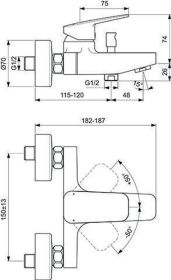 Ideal Standard Badearmatur AP Ceraplan 220x182-187x109mm Chrom