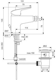 Ideal Standard Bidetarmatur Ceraflex, Au m.Ablgarn. aus Kst., Chrom