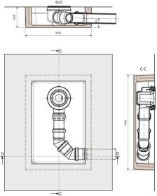 Ablaufbox groß, DN50, 460x320x100mm, rechts oder links verwendbar
