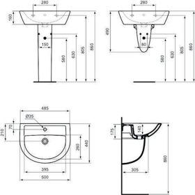 Ideal Standard Wandsäule Eurovit für Was 250x300x370mm, Weiß