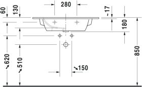 Möbelwaschtisch ME by Starck 830 mm mit ÜL, mit HLB, 1 HL, weiß