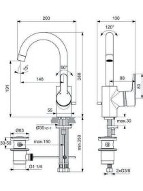 Ideal Standard WT-Armatur Connect Blue, m.hohem Ausl., Ausld. 146mm, Chrom