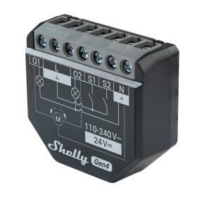 Shelly 2PM Gen4 2-Kanal-Relais WLAN-gesteuerter Smart-Schalter für 2 Stromkreise oder Rollläden max. 16A, WLAN, BT, Unterputz