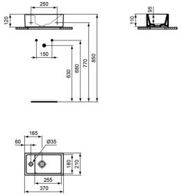 Ideal Standard Handwaschbecken Eurovit+, o.Ül., Ablg.links, 370x210x120mm, Weiß