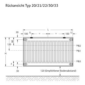 Flachheizkörper Buderus Logatrend, C-profiliert, Typ 22 mit Wandbefestigung 500 x 1200 mm (B-Ware)