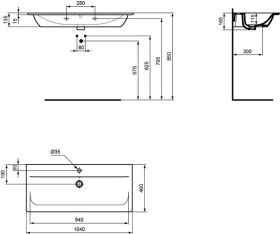 Möbelwaschtisch Connect Air, 1 Hl., m.Ül., 1040x460x165mm, Weiß