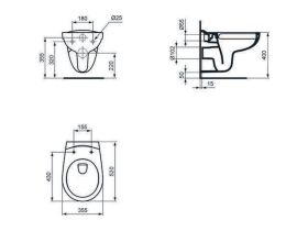 Wand-T-WC Eurovit, o.Spülrand, 355x520x350mm, Weiß