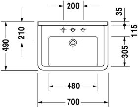 Möbelwaschtisch Starck 3 700 mm mit ÜL, mit HLB, 1 HL, weiß
