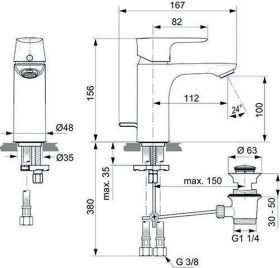 Ideal Standard WT-Armatur Connect Air, 5 m.Ablgarn., Ausld.112mm, Chrom