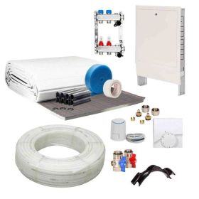 20 m² Set Tackersystem Rollbahn 20 mm WLG 045 16x2 Alu-Verbundrohr Raster 15 cm 2 Heizkreise Regler 230 V + Zubehör