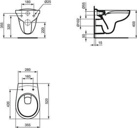 Wand-T-WC-Kombipaket Eurovit, randlos,m.Softclosing,355x520x350mm,Weiß