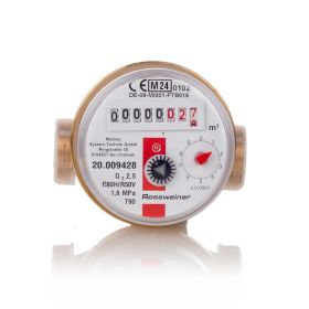 Wohnungs-Wasserzähler Aufputz für Warmwasser Q3 2,5 m³ - Baulänge 80 mm