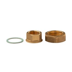 Messing Gewinde-Fitting Schaft flachdichtend mit Kappe für Rundelemente + Dichtung 1"IG (DN 25) - 1 1/2"IG (DN 40) - schwere Ausführung