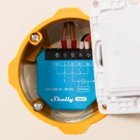 Shelly 1L Gen3 1-Kanal-Relais WLAN-gesteuerter Smart-Schalter ohne Neutralleiter inkl. Bypass WLAN, BT, unterputz