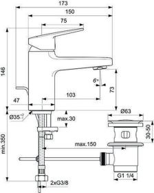 Ideal Standard Waschtischarmatur Cerapla m.Ablaufgarn. Ausld.103mm Chrom