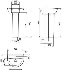 Ideal Standard Handwaschbecken Eurovit, m.Ül., 450x350x155mm, Weiß