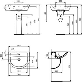 Ideal Standard Handwaschbecken Eurovit, m.Ül., 500x440x175mm, Weiß