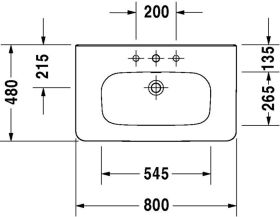 Möbelwaschtisch DuraStyle 800 mm mit ÜL, mit HLB, 1 HL, weiß