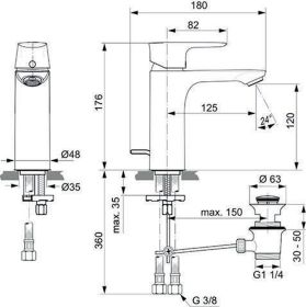 Ideal Standard WT-Arm. Connect Air, Gran m.Ablgarn., Ausld.125mm, Chrom