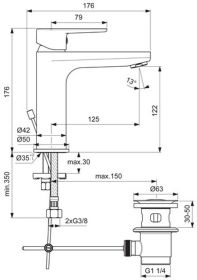 Ideal Standard Waschtischarmatur Cerafin m.Ablgarn. Ausld.125mm Chrom