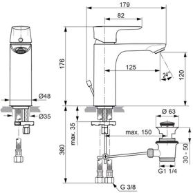 Ideal Standard WT-Arm. Connect Air, Gran m.Ablgarn., Ausld.125mm, Chrom