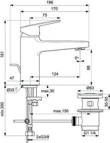 Ideal Standard Waschtischarmatur Cerapla m.Ablgarn. Ausld.124mm Chrom
