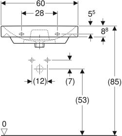 Geberit Smyle Square Waschtisch, 60x48cm m. Hl., m. Ül., weiß