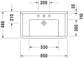 Möbelwaschtisch Starck 3 850 mm mit ÜL, mit HLB, 1 HL, weiß