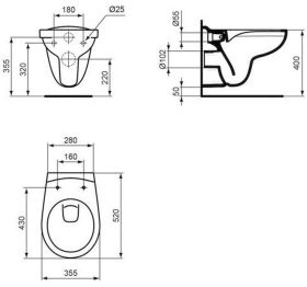 Wandtiefspül-WC Eurovit, randlos, 355x520x350mm, Weiß