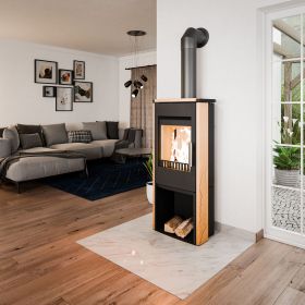 HAAS+SOHN Kaminofen MONTEGROTTO II 305.15-ST perl-schwarz Woodstone mit Holzfach 7 kW