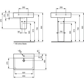 Ideal Standard Waschtisch Connect Cube, 650x460x175, Weiß